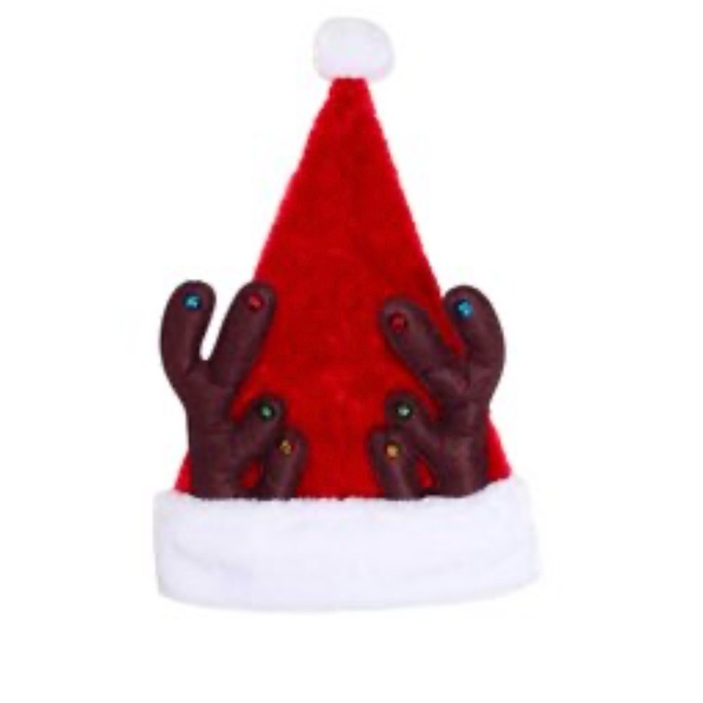 Festive Red and White Santa Hat with Reindeer Antlers